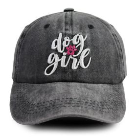 Dog Girl Embroidered Baseball Cap, Washed Cotton Vintage Hat For Dog Lovers