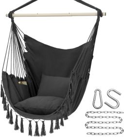 Hammock Chair Hanging Rope Swing, Max 500 Lbs, 2 Cushions Included, Large Macrame Hanging Chair with Pocket Dark Grey