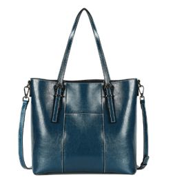 Big Bag Genuine Leather  Capacity Cowhide Messenger Bag Female Hand-held Tote (Option: Peacock blue)