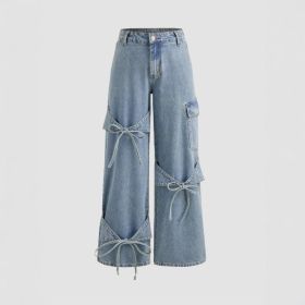 Women's Fashionable Wide Leg Pants Loose Trousers (Option: Denim Blue-S)