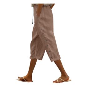 Casual Patchwork Button Cropped Pants For Women (Option: Coffee-L)