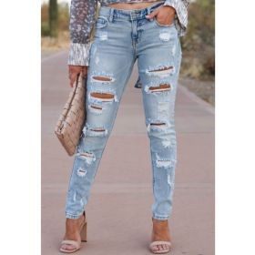 Women's Skinny Pants Cotton Trousers With Holes (Option: Light Color-S)