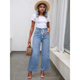 New Womenâ€™s Wide Leg Jeans Elastic High Waist Elastic Waist Bellbottom Pants Loose Y2K Pants (Option: S)