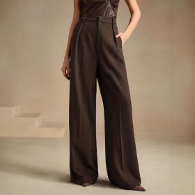 Commuter-Ready Solid-Color Elegant High-Waist Pants That Create A Slimming Look (Option: Brown-S)
