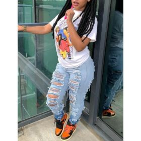 Women's Fashion Trend Ripped Stretch Jeans, Slim-fit Gradient Jeans, Suitable For All Kinds Of Wear, The Perfect Holiday Gift, Denim For Women (Option: S)
