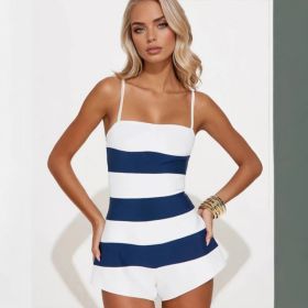 Summer New Arrival Fashionable Strap Contrast-Color Jumpsuit (Option: S-White)
