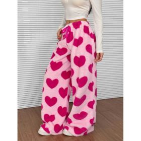 New Casual Leopard Print Lace-up Wide-leg Pants (Option: Red Love Heart Wiht Bow-M)