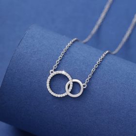 Women's Simple Design Asymmetrical Size Double Ring Clavicle Necklace Versatile (Option: Women-Silver)