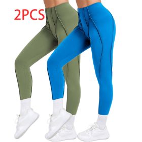 2 Pack Women's Quick Dry High Waist Tummy Control Yoga Pants Workout Leggings With Side Pockets (Option: Green Blue-S)