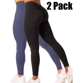 2 Pack High Waisted Leggings For Women-Soft Athletic Tummy Control Pants For Running Yoga Workout (Option: 2PACK1-S)