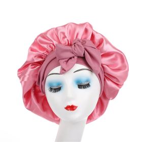 Satin Sleep Bonnet With Bow Knot, Elastic Wide Band Night Cap, Silk Like Satin Hair Bonnet For Women, Beauty Sleep Hair Protection Cap (Option: Light Rose)