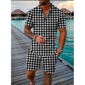 Polo Shirt Sports Short Sleeve Shorts Suit For Men (Option: Houndstooth-2XL)
