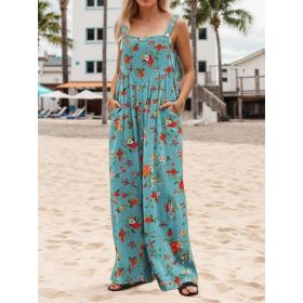 New Womenâ€™s Summer Printed Casual Overalls Loose Wide Leg Jumpsuit Bohemian Floral Printed Loose Jumpsuit With Pocket (Option: S)