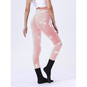Butt Lifting Yoga Gym Athletic Pants, Hollow Out Tummy Control Sports Leggings Tie Dye Running Pants (Option: Pink-S)