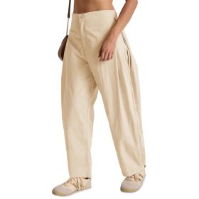 Fisoew Barrel Pants Women Casual Wide Leg Baggy Pants Side Pleated Horseshoe Style Trousers With Pockets (Option: Beige-XL)