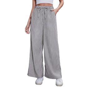 Women's Comfortable Elastic Waist Pinstripe Casual Loose Trousers (Option: Black-S)