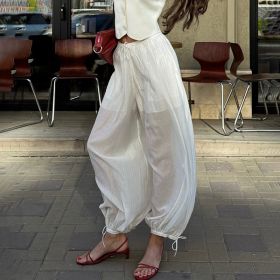Lace-up Ankle-cinching Semi-sheer Trousers (Option: Stripes-S)