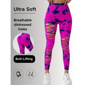 New Style Women's High-Waisted Yoga Leggings With Hollow-Out & Tie-Dye Design (Option: Rose red-S)