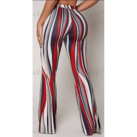 Striped High Waist Flared Leg Pants (Option: Red-3XL)