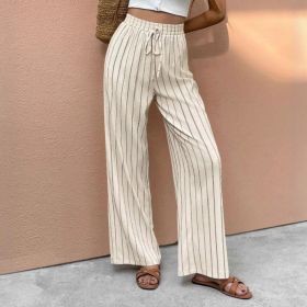 Elegant Relaxed-fit Casual Striped Wide-leg Pants With A Faux Drawstring (Option: Ivory White-S)
