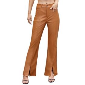 Split Flared Leather Pants (Option: Brown-L)