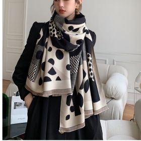 Casual Polka Dot Artificial Cashmere Warm Printing Long Scarf Shawl (Option: Cow Polka Dot Black Beige)