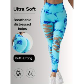 New Style Women's High-Waisted Yoga Leggings With Hollow-Out & Tie-Dye Design (Option: Light Blue-S)