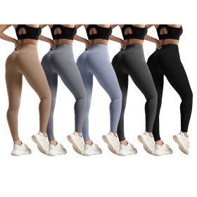 No Awkward Line Peach Butt Yoga Pants High Waist Tummy Control Running Sports Leggings (Option: Multicolored-5pcs-S)
