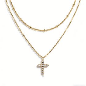 COLORFUL BLING Dainty Cubic Zircon Cross Necklace Sideways Pendant Necklace For Women Gold Silver Cross Jewelry (Option: Golden)