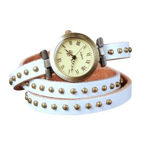 Fashionable Rivet Leather Belt Retro Watch Hand Chain (Option: White)