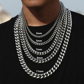 Stainless Steel Gold Silver Chain Cuban Curb Womens Mens Necklace (Option: Silver-24inch 7mm)