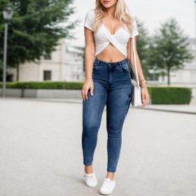 Multi-pocket High-stretch Mid-rise Zipper-hem Skinny Pencil Pants, Urban Style Women's Jeans And Clothing Cargo Jeans Amazon Don't Sell (Option: S)