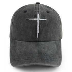 2pcs Minimal Cross Washed Black Cross Embroidered Baseball Cap,Vintage Distressed Cotton Hat, Unstructured Adjustable Streetwear Hat For Men Women (Option: 1pcs)