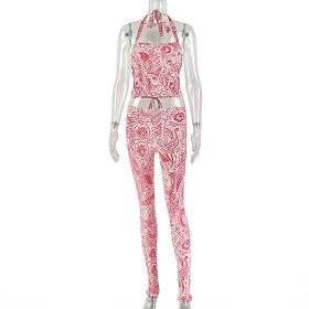 Women's Clothing Sheath Dress And Backless Pants Set (Option: Red Floral-S)