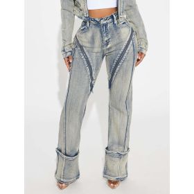 New Fashionable And Sexy Women's High Elasticity Washed Zipper Denim Pants (Option: S)
