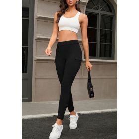 Women's Yoga Elastic Sports Pants Peach Hip Lifting Running Speed Dry Pocket Tight Pants (Option: Black-S)