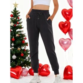 Women's Fleece Sweatpants Jogger Fleece Pants With Drawstring Waist, Boyfriend Style, Long, Solid Color, Slightly Stretchy Fabric (Option: XL)