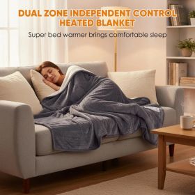 Edx Electric Heated Blanket, Dual Zone Control, 10 Heat Settings, Auto-Off, Flannel Sherpa Fabric (Option: Twin)