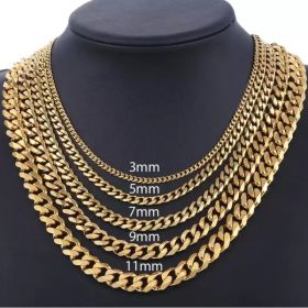 Stainless Steel Gold Silver Chain Cuban Curb Womens Mens Necklace (Option: Gold-22inch 7mm)