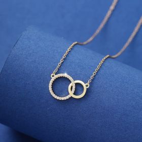Women's Simple Design Asymmetrical Size Double Ring Clavicle Necklace Versatile (Option: Women-Gold)