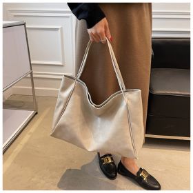 Vintage Women's Tote Bag Athletic Casual Fashion Large Capacity Leather Shoulder Bag Shopper Harajuku Simple Handbag (Option: White)