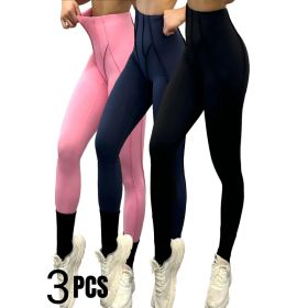 3 Pack Women's Quick Dry High Waist Tummy Control Yoga Pants Workout Leggings With Side Pockets (Option: Pink Navy blue Black-XL)