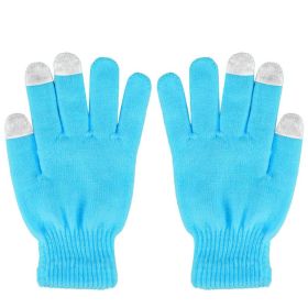 3 Color Options -- 1 Pair Unisex Winter Knit Gloves Touchscreen Outdoor Windproof Cycling Skiing Warm Gloves (Option: Blue)