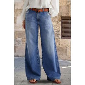Embroidered Elastic Straight Pants Casual (Option: Blue-S)