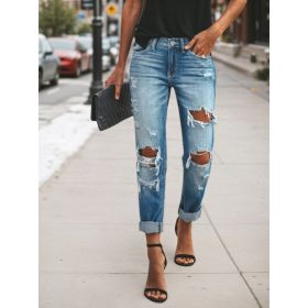 New Womenâ€™s Denim Pants, Ripped Jeans, Low Rise Jeans (Option: S)