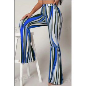 Striped High Waist Flared Leg Pants (Option: Blue-S)