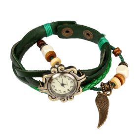Beautiful Bohemian Style Retro Handmade Leather Angel Wing Women's Watches (Option: Green)