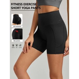 Plus Size Yoga Biker Shorts With Pockets High Waist, Tummy Control Gym Leggings (Option: Black-S)