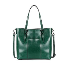 Big Bag Genuine Leather  Capacity Cowhide Messenger Bag Female Hand-held Tote (Option: Oil fruit green)