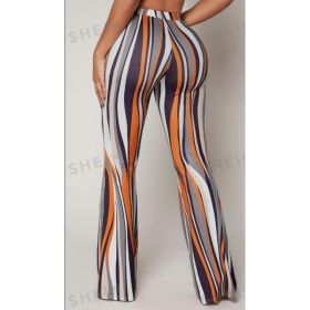 Striped High Waist Flared Leg Pants (Option: Yellow-XL)
